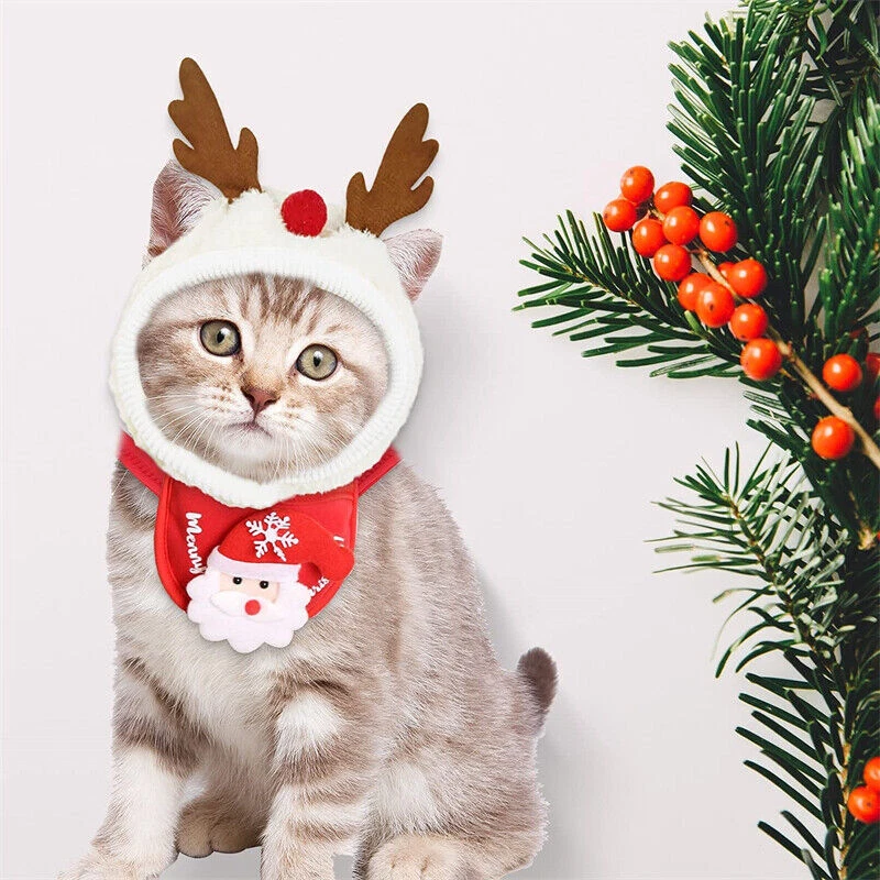 Ropa de Navidad para Mascotas Cálida Navidad Lindo Perro Gato Algodón Ropa Santa Bufanda Roja EE. UU. Foto 4 de 4