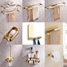 Polished Gold Brass Bathroom Accessories Set Bath Hardware Towel Bar fset001