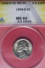1958 D- ANACS 5C MS65 5.5 STEPS JEFFERSON NICKEL #B48467 — photo 1