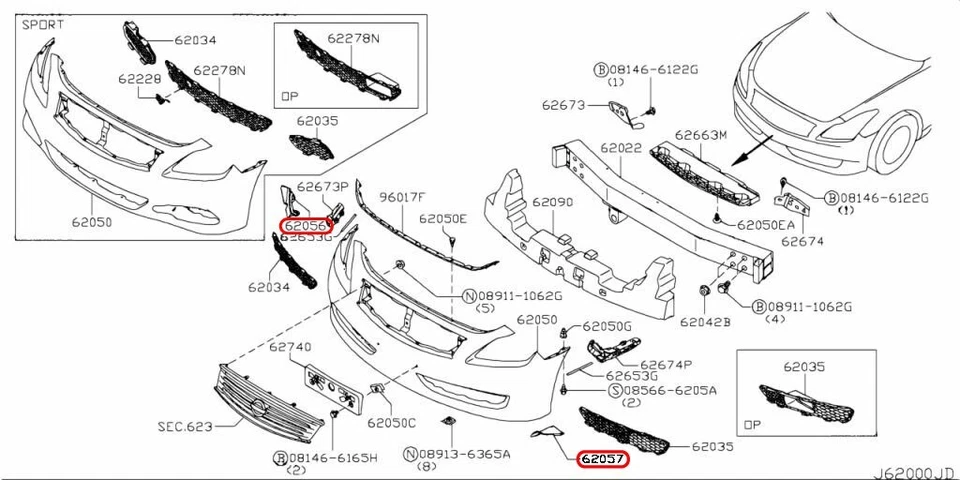 Nissan OEM Front Bumper Stiffeners Kit RH LH JL00A for INFINITI G37 & Q60 - Image 3 of 4