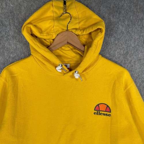 Ellesse Hoodie Mens Medium Yellow Logo Fleece Lined Gym Casual Jumper Top - Picture 2 of 16
