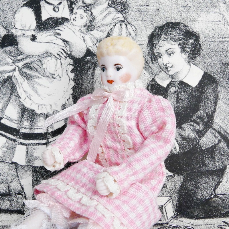 Ancienne petite poupée miniature des années 30-17cm-Biscuit/Porcelaine