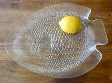 Großer Fisch Servier Teller Glas Platte Frankreich Vintage