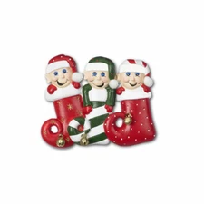 Red Stocking Elves Family of 3 Personalized Christmas Tree Ornament