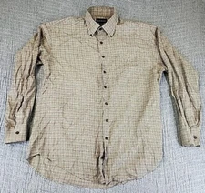 Scott Barber Button Down Shirt Long Sleeve Brown Houndstooth Cotton Men's L