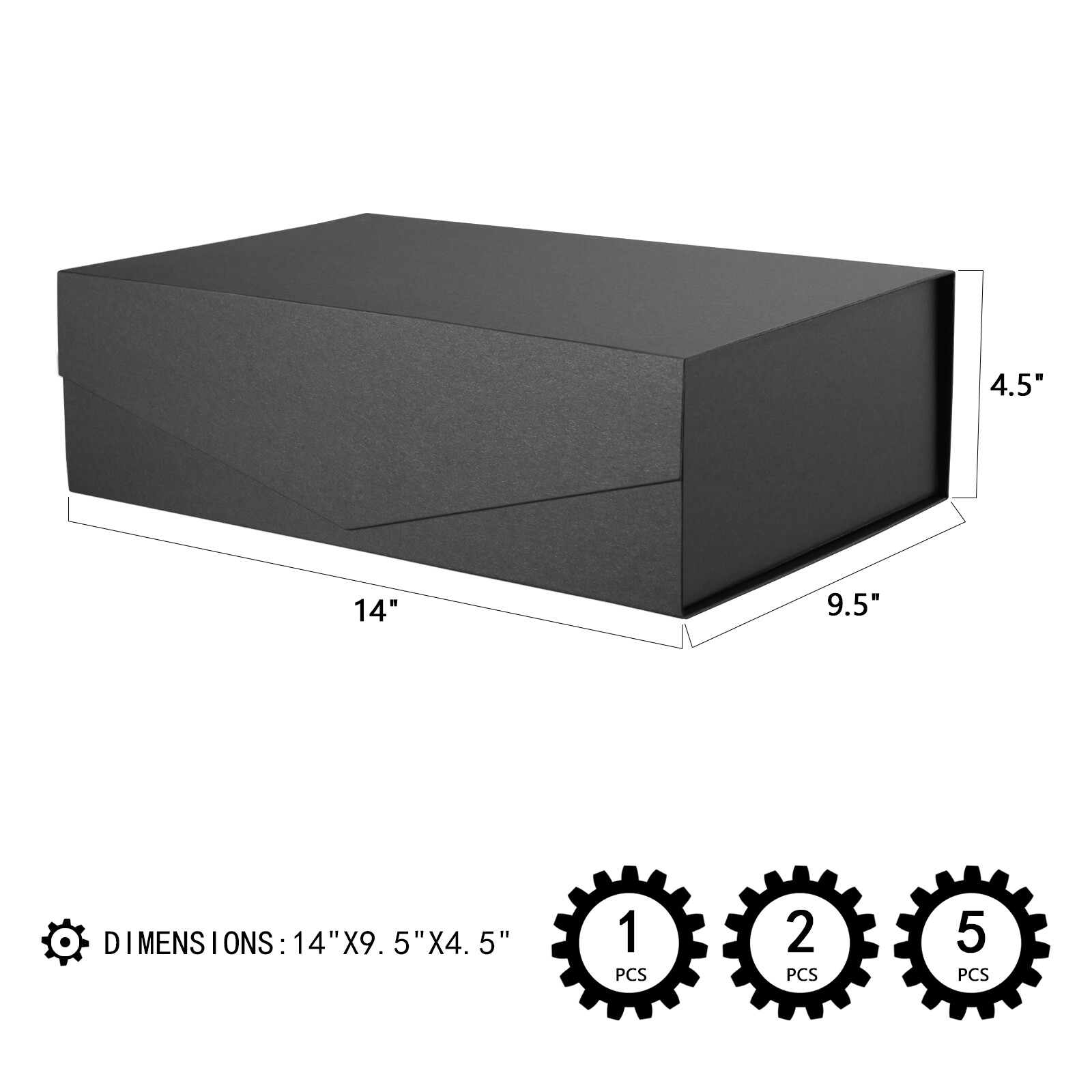 1/2/5 Large Gift Boxes 14x9.5x4.5 Inches, Black Gift Boxes with