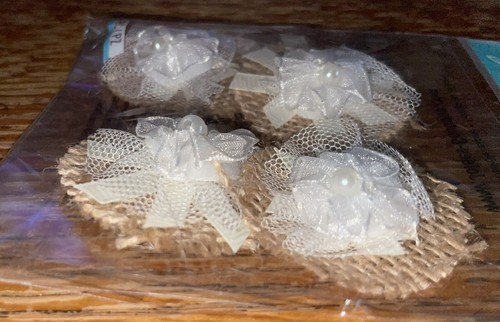 Very RARE Jolees Layered LACE FLOWERS Ribbons Burlap VINTAGE 3D Wedding Stickers - Picture 7 of 8
