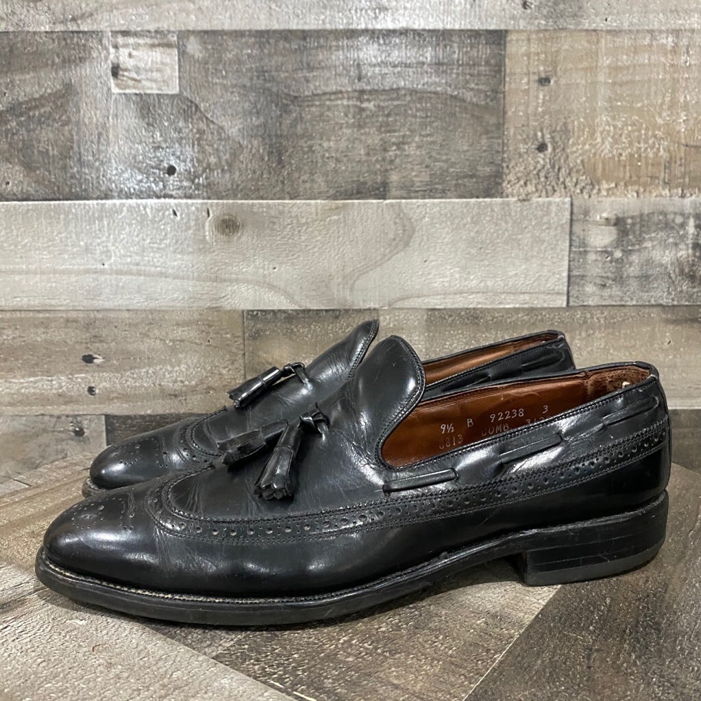Allen Edmonds Mens Loafers Shoes Black Leather Slip-On Wingtip