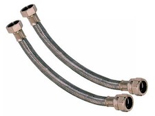 Pair Of Flexible Tap Plumbing Connectors Braided Flexi Hose  1/2 x 15mm x 300mm