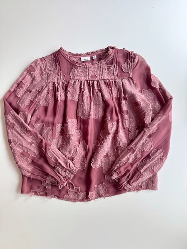 Blusa Campesina Aritzia WILFRED Lourdes Malva Transparente Floral Jacquard, Talla XS - Imagen 5 de 13