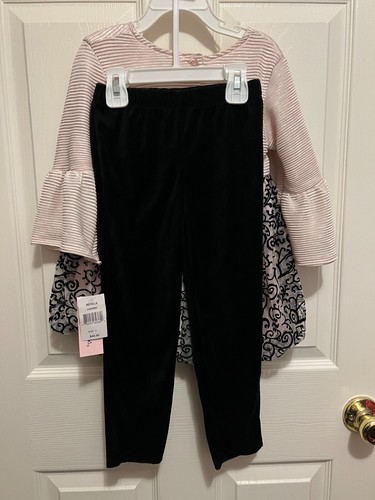 LITTLE LASS GIRLS 2 PIECE PINK BLACK DRESSY TOP LEGGINGS SET SIZE 5 NWT - Picture 9 of 12