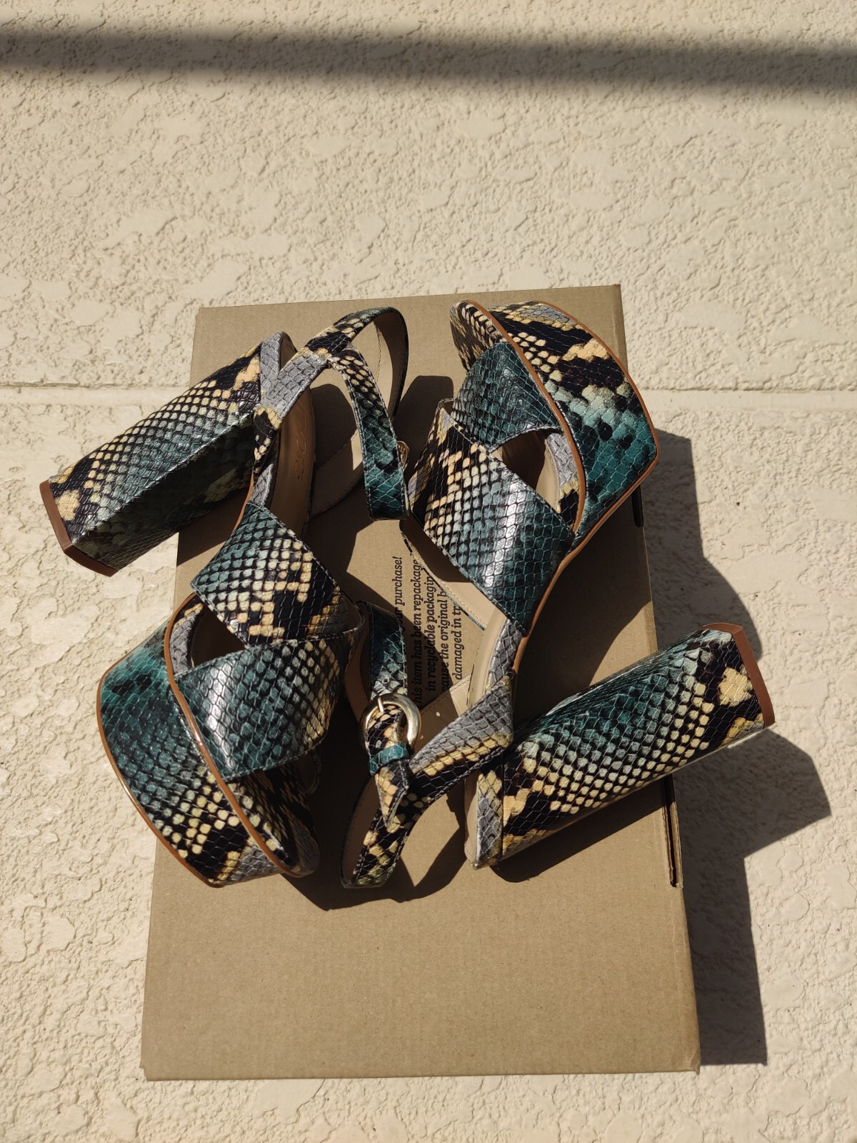 Idore Snake Print Python Platform Leather Sandals… - image 2