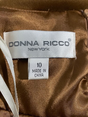 Donna Ricco NY 10 Dress Cocktail Bronze Brown 100% Silk Empire Halter Beaded - Picture 5 of 10