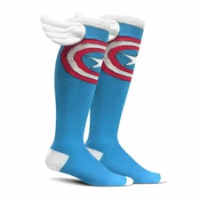 Captain America Shield Knee High Crew Sock with Wings NEW from Bioworld NWT