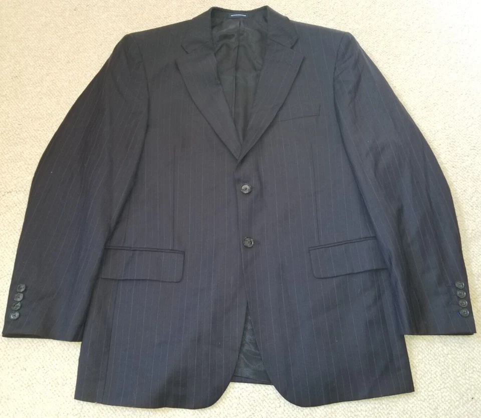 Traje de Hombre-STAFFORD-Firma-Azul Marino Rayas Lana/Seda Mezcla 2 Botones-40S/32X29 Foto 4 de 4