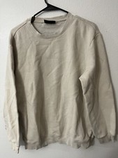 H M Mens Sweatshirt Size Medium Beige Fleece Relaxed Fit Crew Neck Pullover
