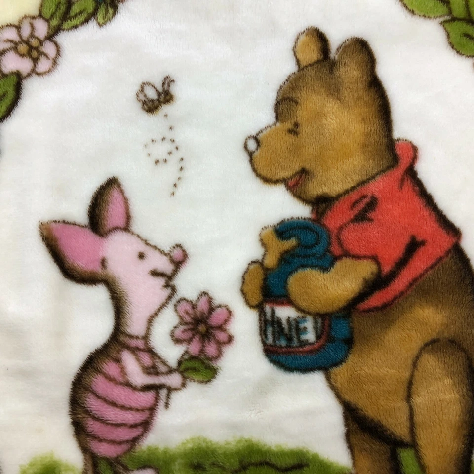 CLASSIC POOH Baby Blanket Winnie The Pooh Piglet PLUSH Fleece 54"x44" VTG - Image 2 of 4