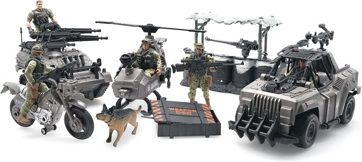 Army Men Action Figures with Military Vehicles Toys Playset, Toy