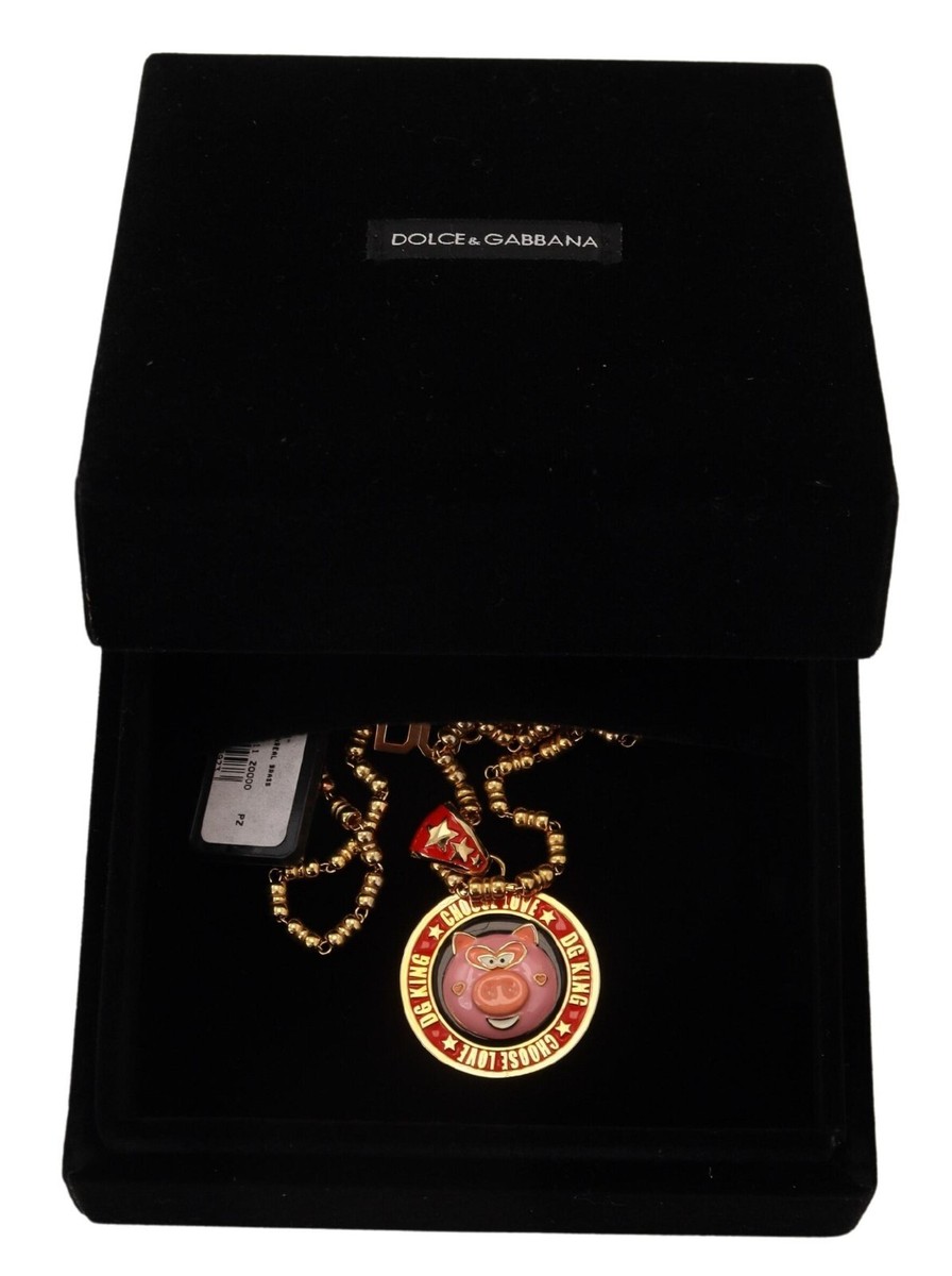 【関税&送料込み】Dolce & Gabbana Gold Plated Necklace DOLCE & GABBANA Men Necklace Gold Brass Chain SUPER PIG