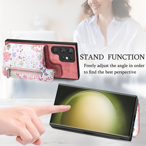 Fr Samsung S25 Ultra/S24 FE/S23+/S22 Flower Floral Zipper Card Wallet Stand Case - Zdjęcie 49 z 64