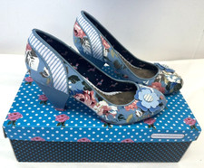NEW IN BOX! Babycham UK3 vintage blue floral and striped Ursula floral shoes