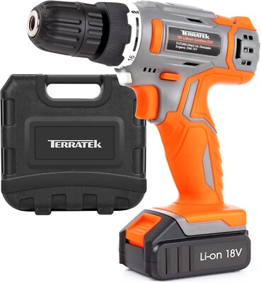 Terratek Akku-Bohrschrauber 18V Lithium-Ionen, 13-teiliges Elektroschrauber-Set