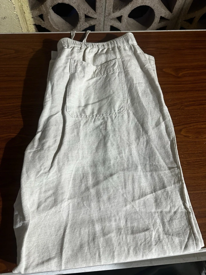 Pantalones Cubavera Para Hombre 36 X 30 Marfil Mezcla Lino Pierna Recta Plisados Frontales Cremallera Foto 3 de 4