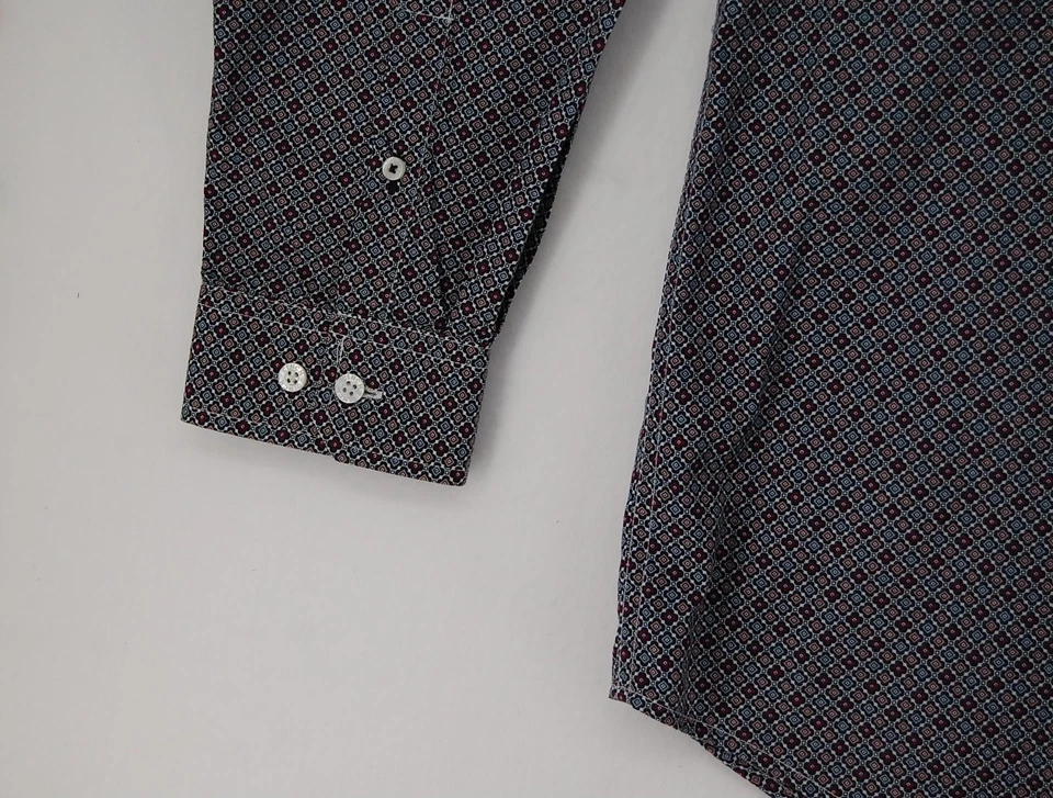 Camisa Cinch Para Hombre Grande Azul Rojo Estampado Geométrico Abotonada Western Manga Larga Foto 3 de 4