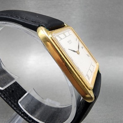 Seiko Tank Watch Men 26mm White Dial Gold Tone Rectangle 6530-5200