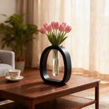 Test Tube Vase with Wooden Stand Glass Container Stylish Clear Planter Floral