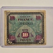 未使用 1944年 フランス 軍票 France 10フラン francs 紙幣 10 French Francs (Allied Military Currency 1944) - exchange