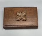 Vtg Wooden Jewelry Trinket Box w/ Raised Natural Floral Accent 9x5”