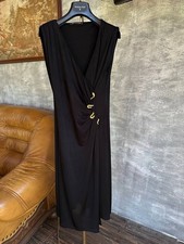 Vintage Roberto Cavalli 2008 Black Midi Dress Gold Snake Detail XL