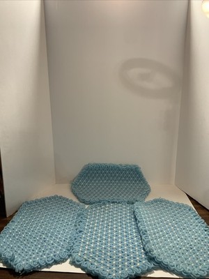 Handmade Crochet Baby Blue Placemats (4) Adorable Cottage Core