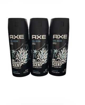 3x AXE Deodorant Body Spray 48H High Def Scent COOL OCEAN Aluminum Free 4 oz.