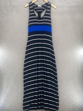 Calvin Klein Dress Womens 10 Black Striped Tank Maxi Racerback Jersey Stretch