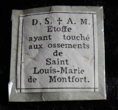 ANTIQUE RELIC RELIQUARY HAND FOLDED PAPER ENVELOPE St. L. M. G. de Montfort (z2)