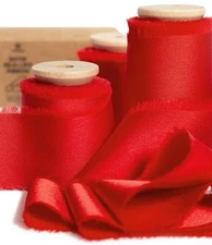 Red Silk Satin Ribbon 1-1/2 inch x 15 Yard Christmas Ribbon Handmade Frayed R...