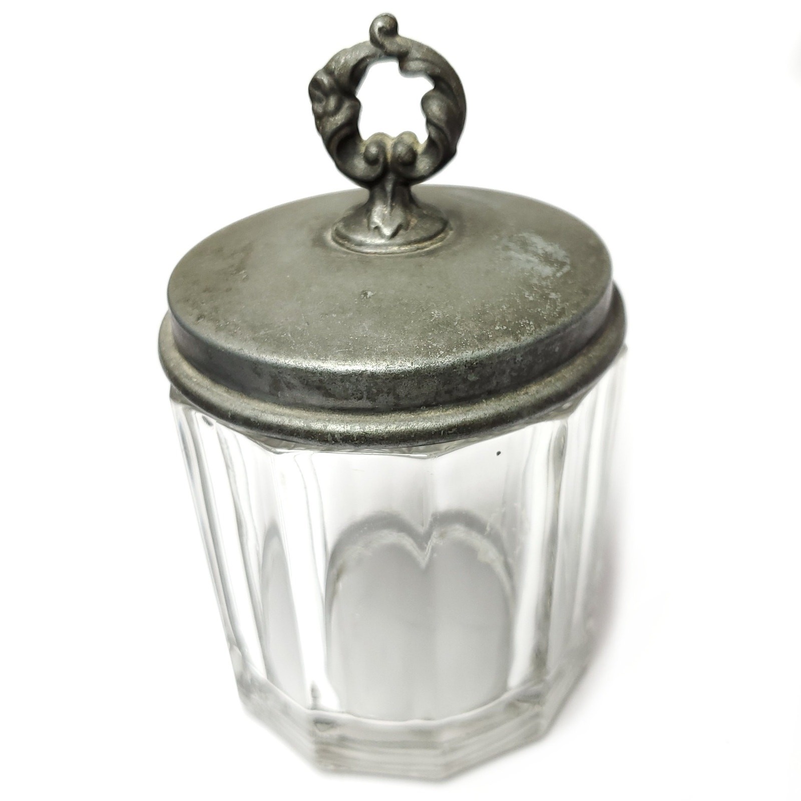 Antique Sweet Clover Condensed Milk Glass & Metal Container Jar
