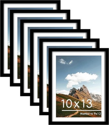 PEALSN 10x13 Picture Frames Set of 6, Display Pictures 9x12 with 10x13, Black