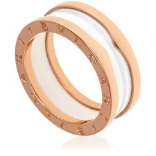 Bvlgari B.Zero1 18K Pink Gold And White Ceramic 2-Band Ring