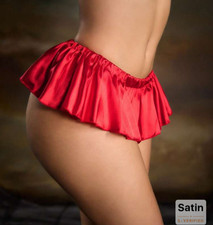 Glossy Pinup Red Satin Low-Rise Ruffle Cheeky Bikini Brief Panty size Large