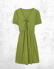 Image of Womens Fat Face Nell Short Sleeve V-Neck Midi Dress in Olive Green