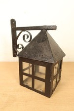 Vintage Wrought Iron Cottage Lantern Porch Wall Light Arts & Crafts Scroll Metal