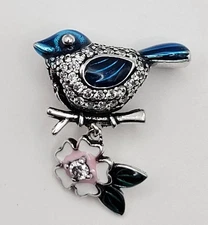 925 Sterling Silver Bluebird & Flower Charm Pendant For Bracelet Or Necklace