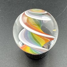 Contemporary Handmade Art Glass Marble .96" Rainbow Swirl MIB, White Accents