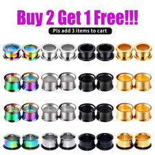 PAIR Metal Double Flared Screw Fit Steel Ear Plugs Flesh Tunnels Gauge Earrings