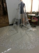 Real images White Ivory 3m Length 2m wide Wedding Veil Lace Bridal Veil Beaded