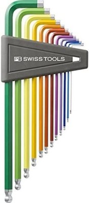 PB SWISS TOOLS 12-Piece Rainbow Chrome Plated Ball End Hex Key Set 1/2'' to 5/...