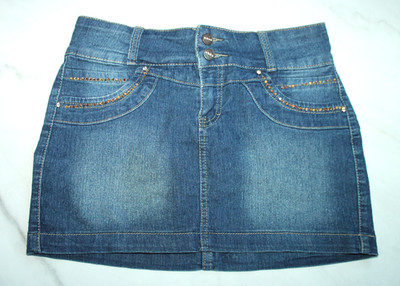 Damen mini Jeans Rock Gr. 34/36 denim Strass (US 5) mit  Elasthan wie neu!